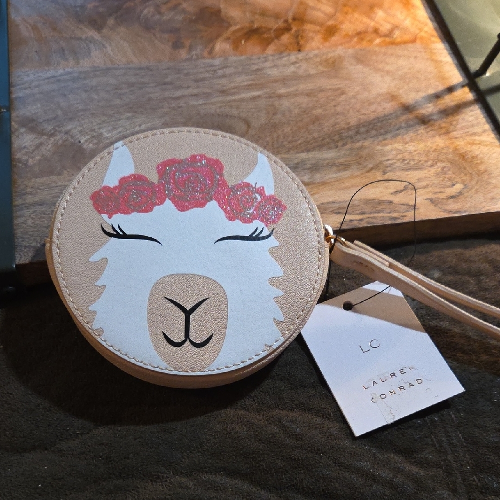 LC Lauren Conrad Llama Coin Purse - Cream and Pink